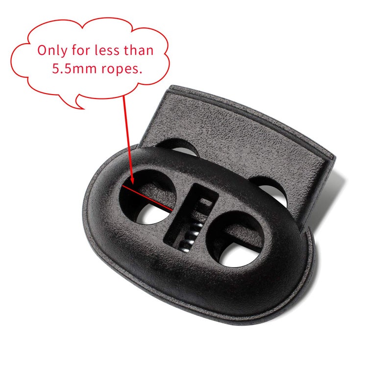 DYZD Plastic Cord Locks Spring Toggle Stopper Double Hole Cord Locks for Drawstring,Clothing, Shoelaces, Backpack, Lanyard(10PCS,Black) - Image 3